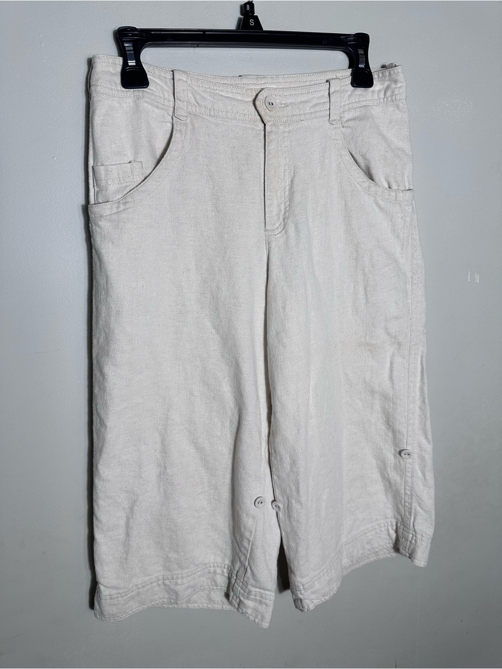 Cream Linen-Cotton Capri Pants
